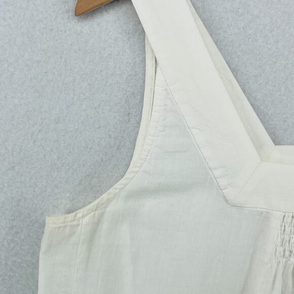 EILEEN FISHER Tank Top PM Cotton Woven Tunic Smocked Square Neck Shell White - Picture 9 of 14